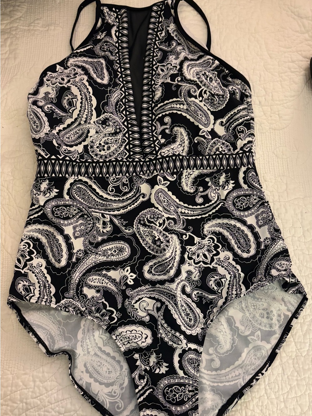 Liz Claiborne Black and White Paisley One-Piece Swimsuit